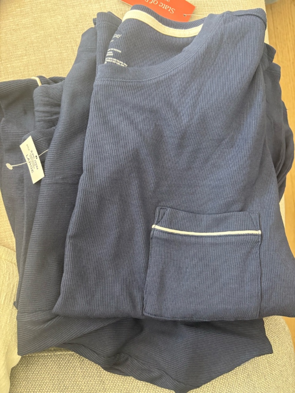 State of Day Ribbed-Knit Pajama Set of 2, Created for Macy's - Navy Blaze Large - Picture 2 of 3